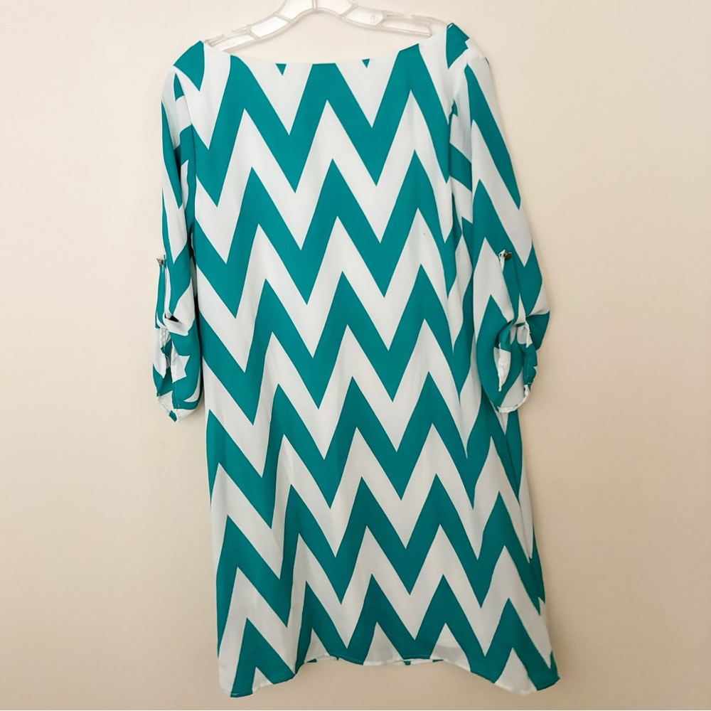 Luxe Womens Dress Chevron‎ Roll Sleeve Scoop Neck Midi Size Large - Picture 4 of 6
